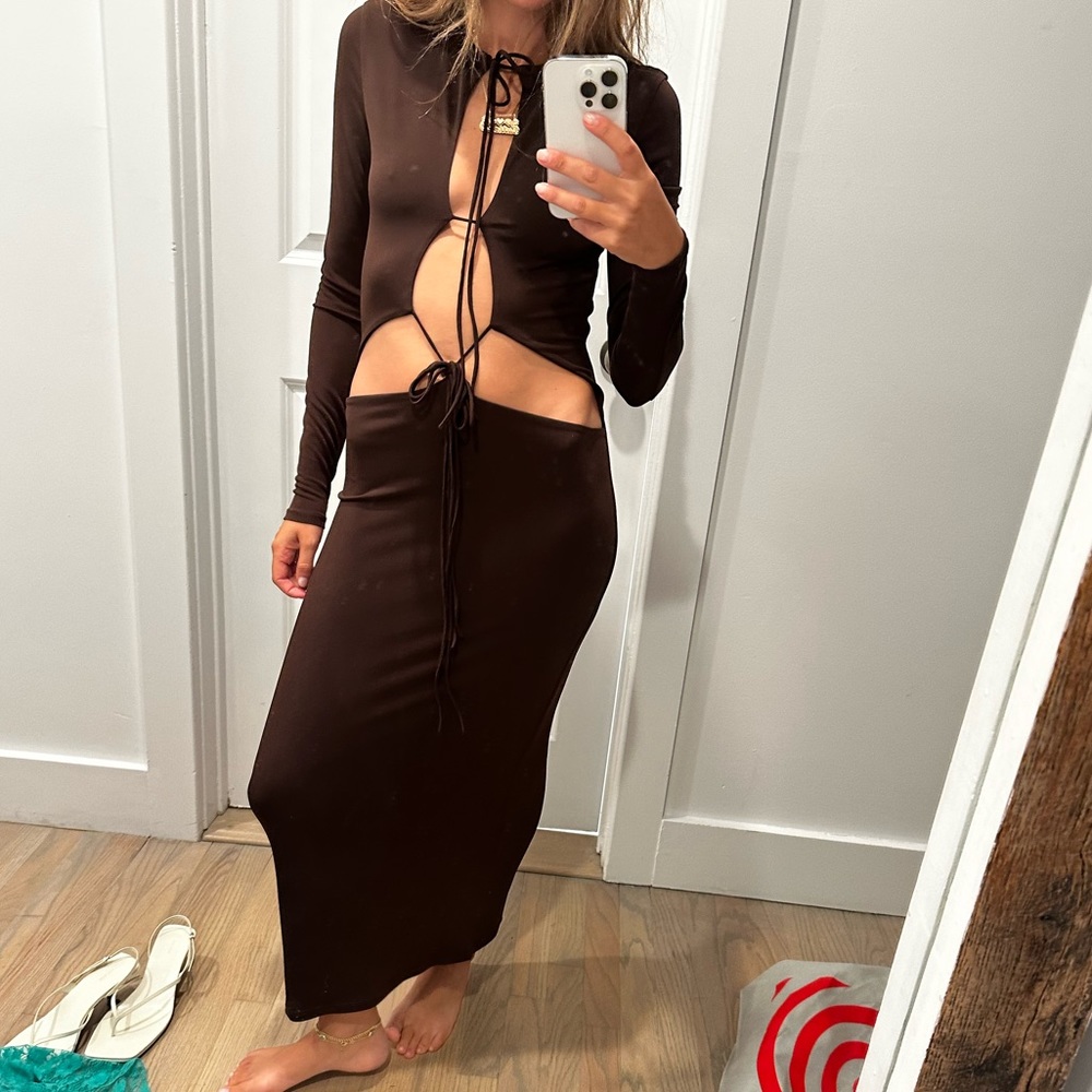 AYA MUSE chocolate brown tie up dress XS worn once.